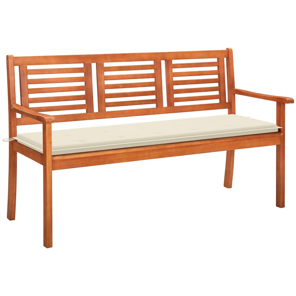 Banca de gradina cu 3 locuri cu perne vidaXL, Lemn de acacia, 150 x 60 x 89 cm, perna 4 cm, Maro/Crem