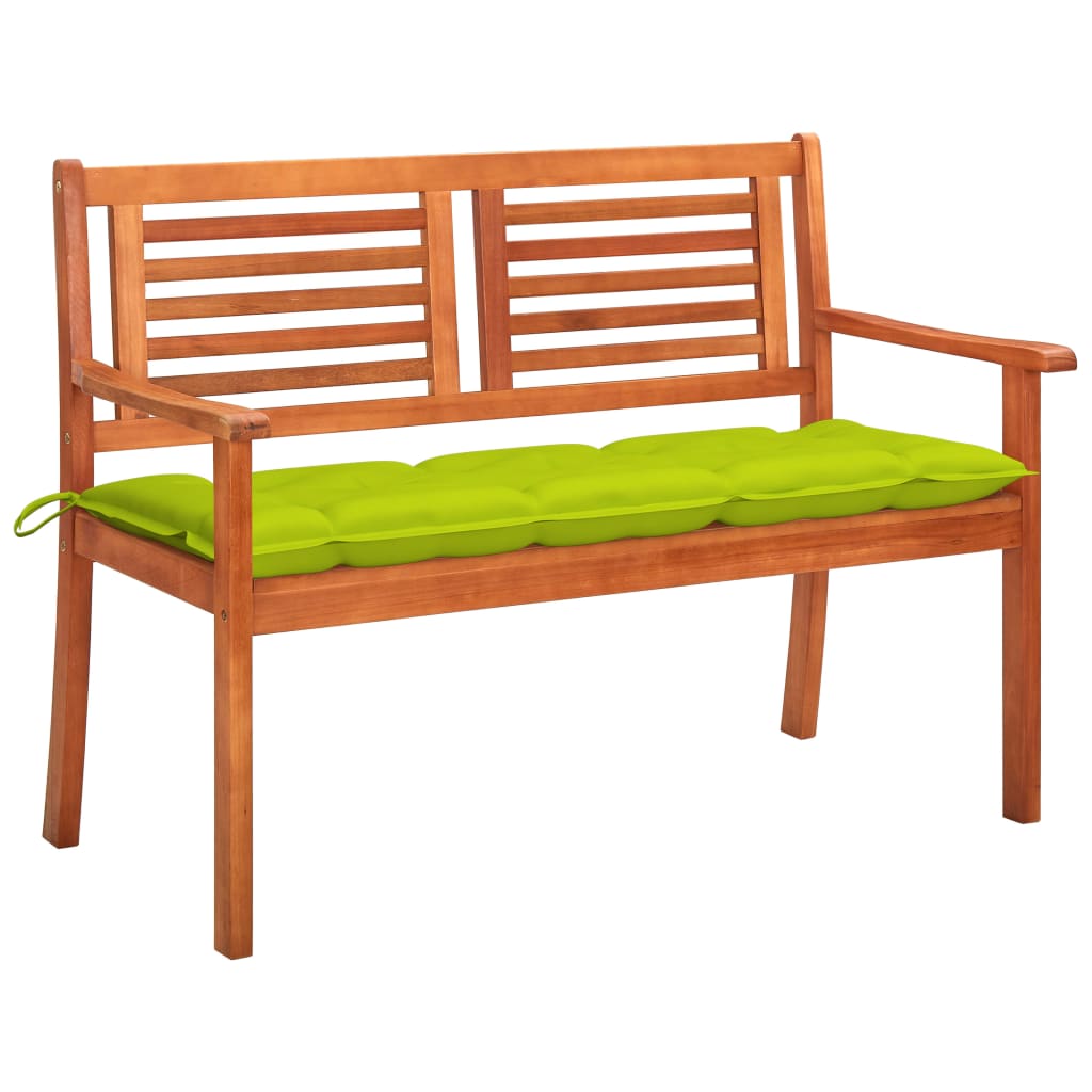 Banca de gradina cu 2 locuri cu perna vidaXL, Lemn masiv de eucalipt, 120 x 60 x 89 cm, Maro/Verde deschis