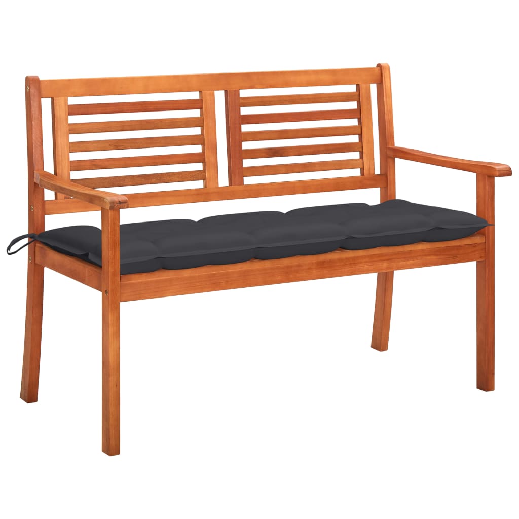 Banca de gradina cu 2 locuri cu perna vidaXL, Lemn masiv de eucalipt, 120 x 60 x 89 cm, Maro/Gri antracit