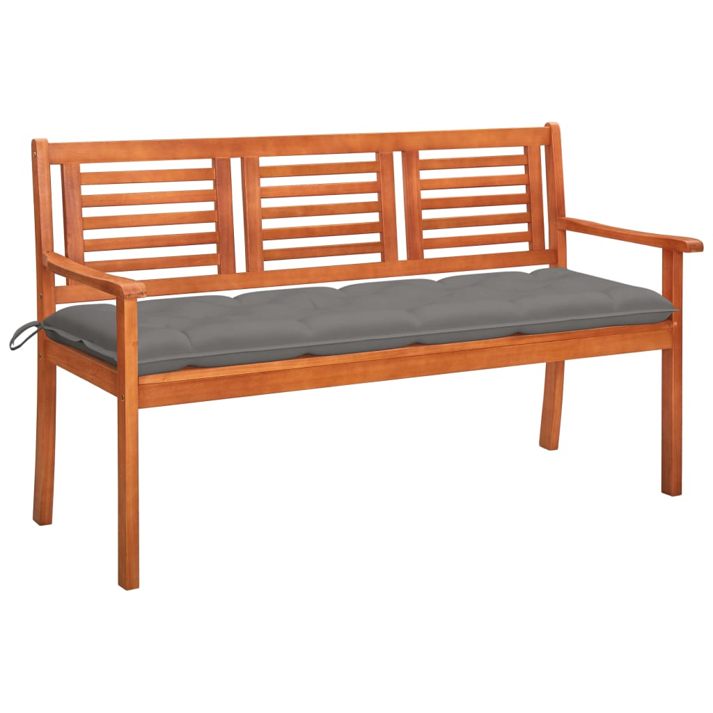 Banca de gradina cu 3 locuri cu perna vidaXL, Lemn, 150 x 60 x 89 cm, Maro/Gri