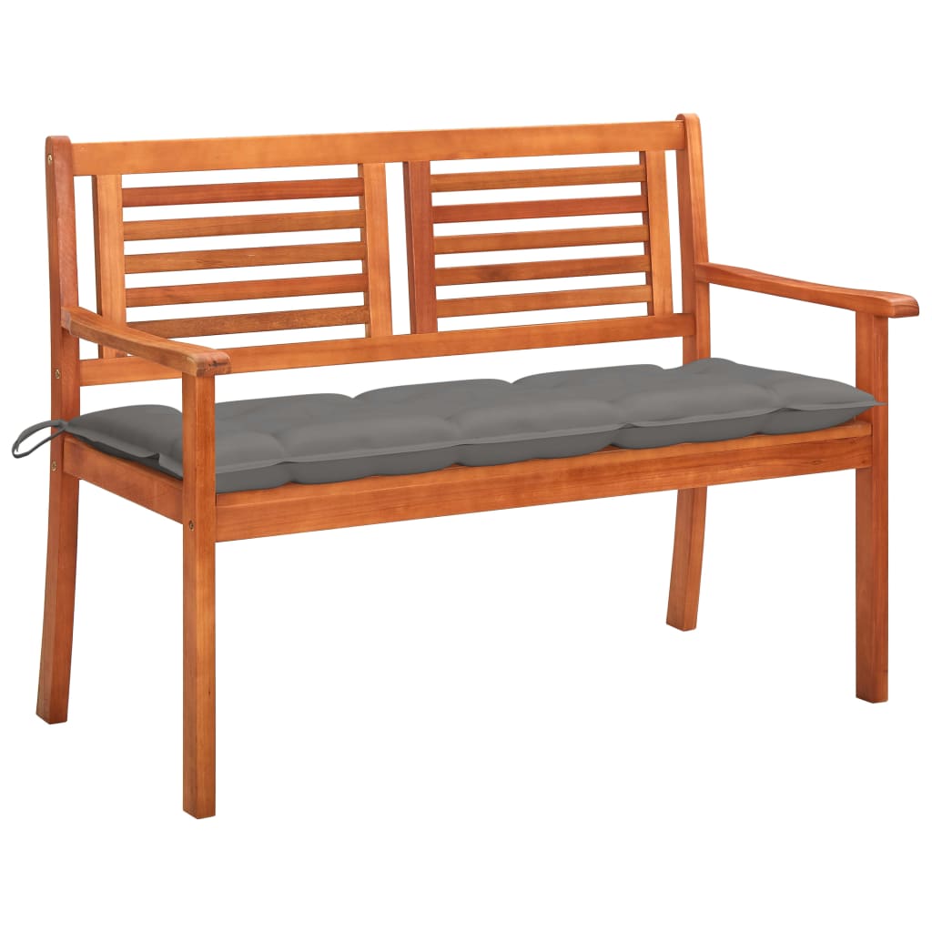 Banca de gradina cu 2 locuri cu perna vidaXL, Lemn masiv de eucalipt, 120 x 60 x 89 cm, Maro/Gri