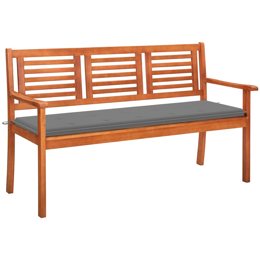 Banca de gradina cu 3 locuri cu perne vidaXL, Lemn de acacia, 150 x 60 x 89 cm, perna 4 cm, Maro/Gri