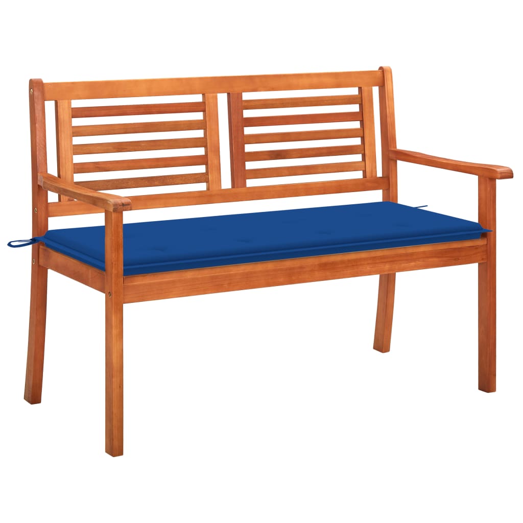 Banca de gradina cu 2 locuri cu perna colorata vidaXL, Lemn, 120 x 60 x 89 cm, Maro/Albastru