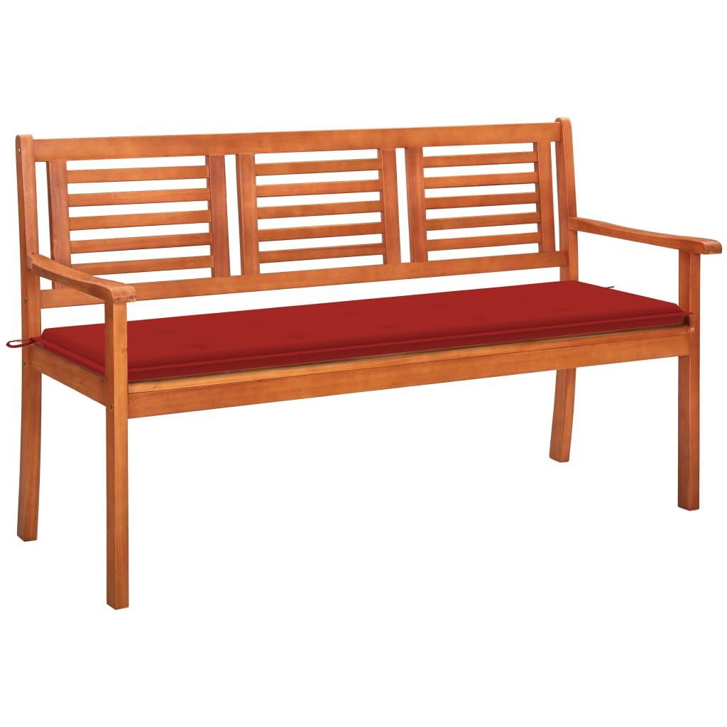 Banca de gradina cu 3 locuri cu perne vidaXL, Lemn de acacia, 150 x 60 x 89 cm, perna 4 cm, Maro/Rosu