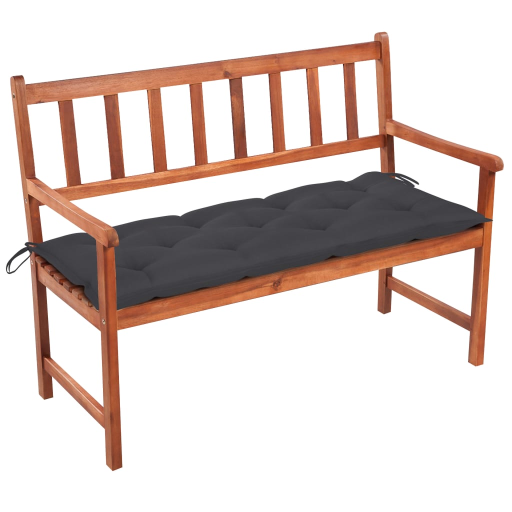 Banca de gradina cu cotiere cu perna vidaXL, Lemn de acacia, 120 x (50 - 58) x 90 cm, perna 7 cm, Maro/Antracit