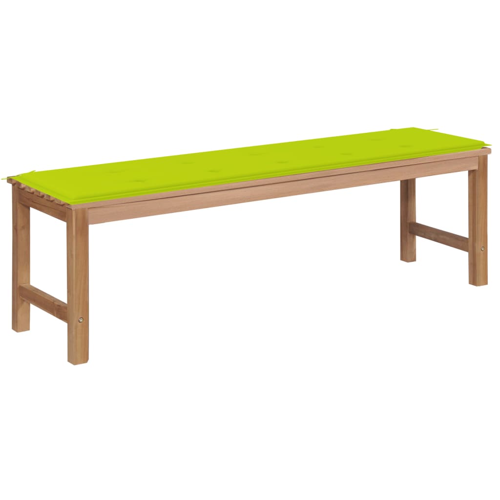 Banca de gradina cu salteluta sezut, vidaXL, Lemn de tec, 150 x 40 x 45 cm, 4 cm, Maro-Verde aprins