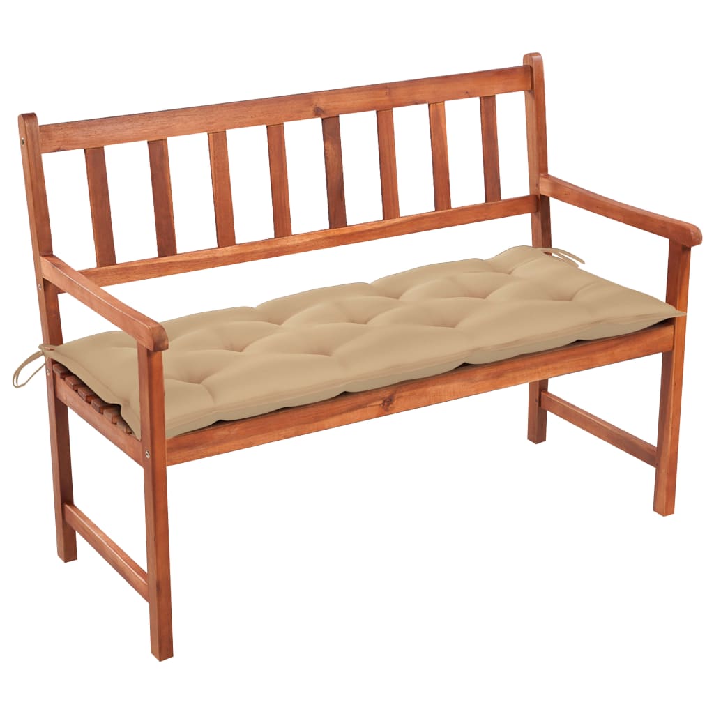Banca de gradina cu cotiere cu perna vidaXL, Lemn de acacia, 120 x (50 - 58) x 90 cm, perna 7 cm, Maro/Bej