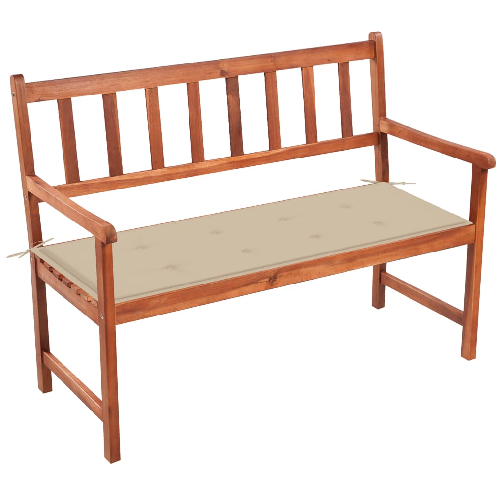 Banca de gradina cu cotiere cu perna vidaXL, Lemn de acacia, 120 x (50 - 58) x 90 cm, perna 4 cm, Maro/Bej