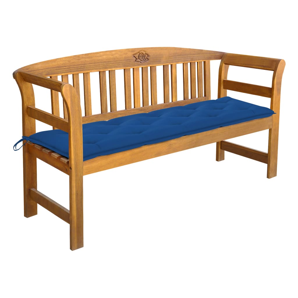 Banca de gradina cu 3 locuri cu perna vidaXL, Lemn de acacia, 157 x 45 x 82.5 cm, Maro/Albastru