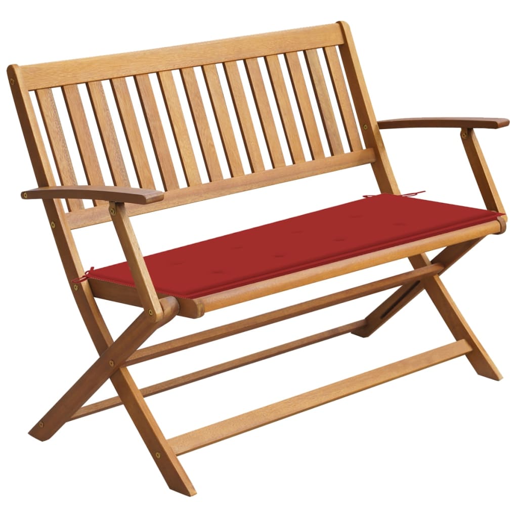 Banca de gradina cu 2 locuri cu perna colorata vidaXL, Lemn de acacia, 120 x 60 x 89 cm, Maro/Rosu