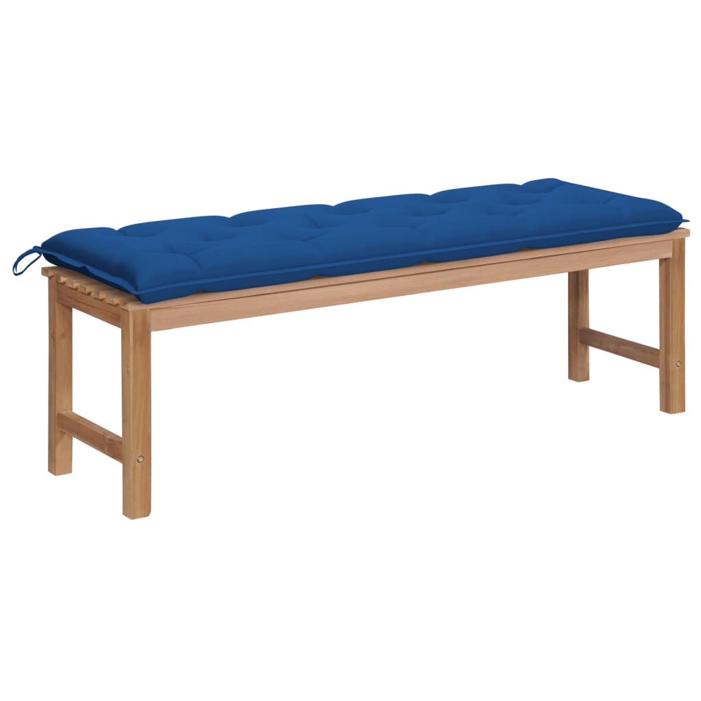 Banca de gradina cu salteluta sezut, vidaXL, Lemn de tec, 150 x 40 x 45 cm, 7 cm, Maro-Albastru regal