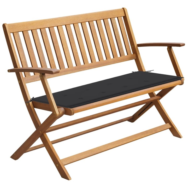 vidaXL összecsukható tömör akácfa kerti pad 4 cm-es antracitszürke párnával 120 x 60 x 89 cm