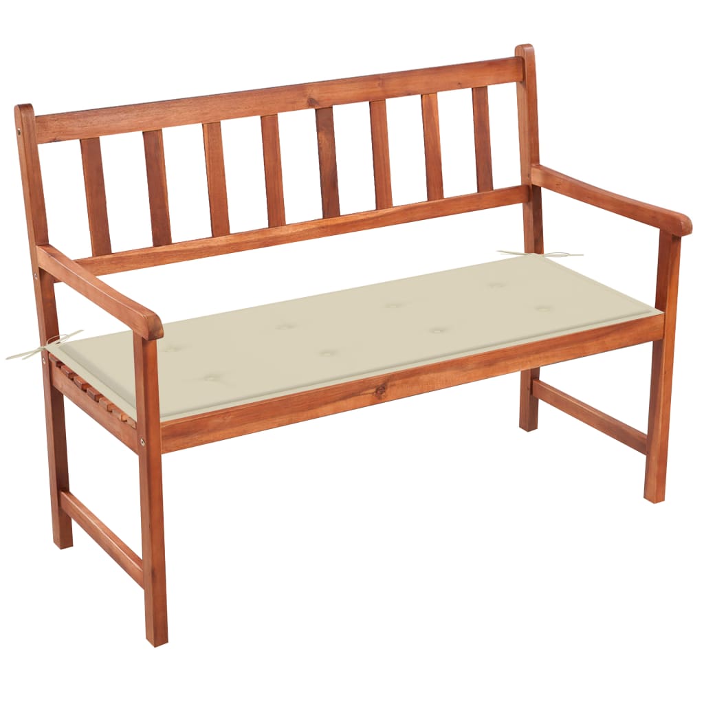 Banca de gradina cu cotiere cu perna vidaXL, Lemn de acacia, 120 x (50 - 58) x 90 cm, perna 4 cm, Maro/Crem