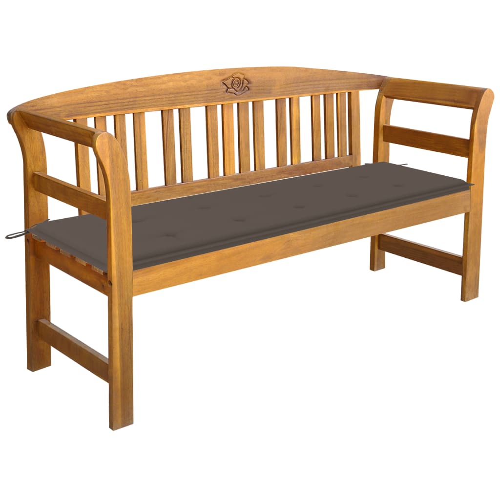 Banca de gradina cu 3 locuri cu perna colorata vidaXL, Lemn de acacia, 157 x 45 x 82.5 cm, Maro/Gri taupe