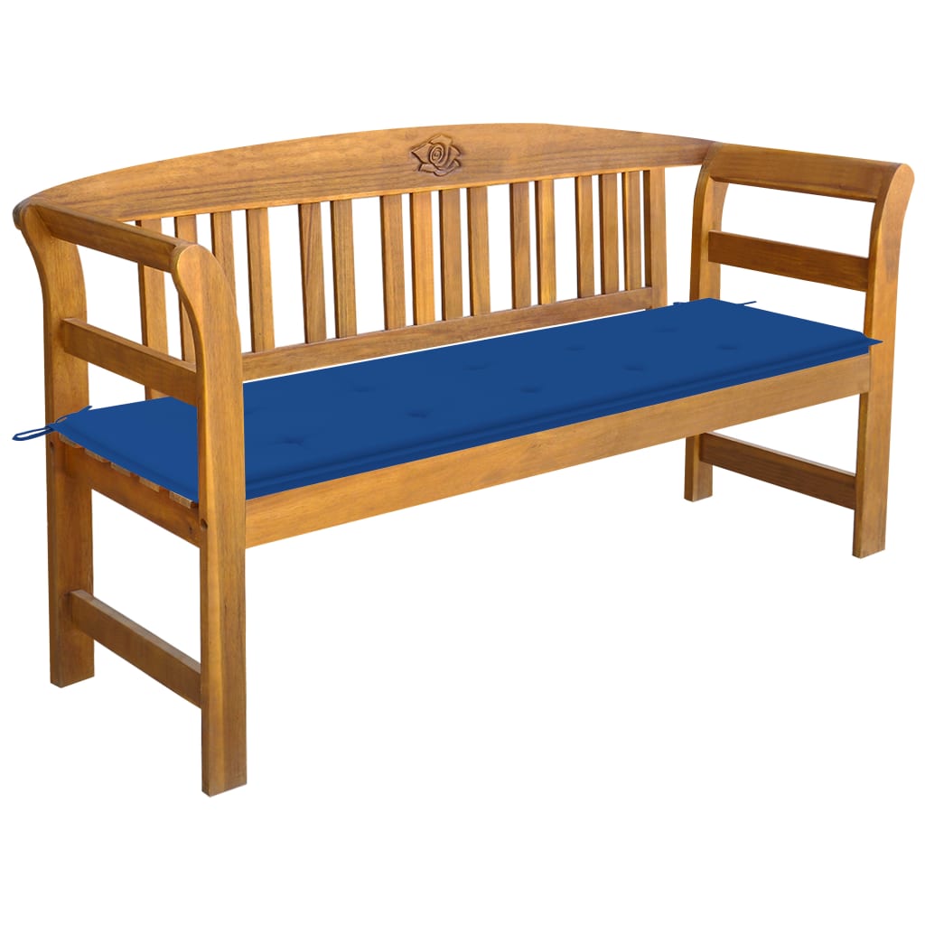 Banca de gradina cu salteluta sezut, 3 locuri, vidaXL, Lemn de acacia-Poliester, 157 x 45 x 82,5 cm, Albastru regal/Maro