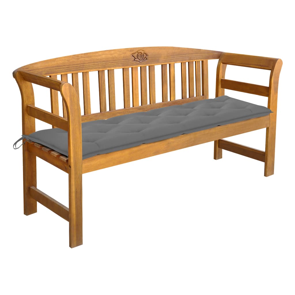 Banca de gradina din lemn masiv cu cotiere curbate cu perna vidaXL, Lemn de acacia, 157 x 45 x 82.5 cm, perna 7 cm, Maro/Gri