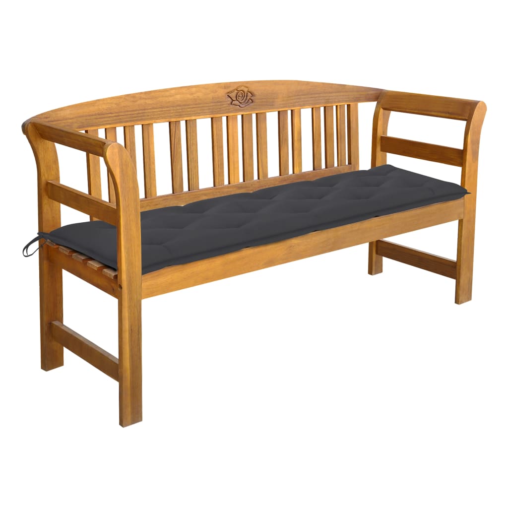 Banca de gradina din lemn masiv cu cotiere curbate cu perna vidaXL, Lemn de acacia, 157 x 45 x 82.5 cm, perna 7 cm, Maro/Antracit