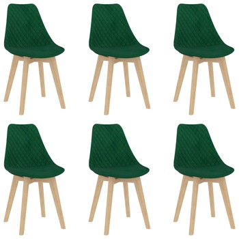 Set de 6 scaune de bucatarie tapitate, vidaXL, Catifea, 49 x 57 x 82 cm, Verde