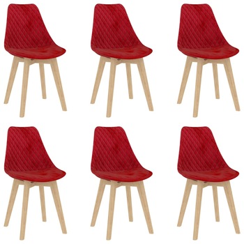 Set de 6 scaune de bucatarie tapitate, vidaXL, Catifea, 49 x 57 x 82 cm, Rosu