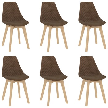 Set de 6 scaune de bucatarie tapitate, vidaXL, Catifea, 49 x 57 x 82 cm, Maro