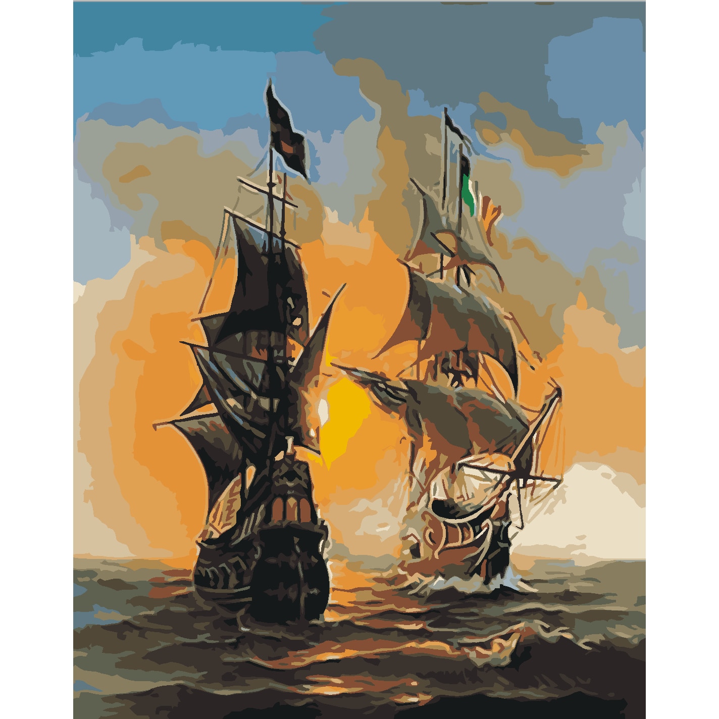 Set pictura pe numere corabii, 40x50cm, panza fara rama