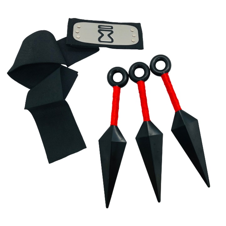 Kit bandana si 3 cutite kunai shinobi 13 cm, Simbolul nisipului, Naruto ,Negru, Shop Like A Pro®