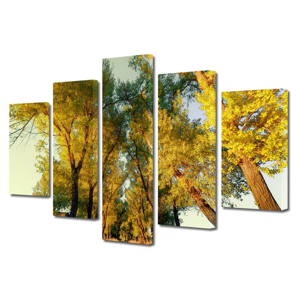 Set Tablouri Multicanvas 5 Piese Peisaje Perspectiva copaci, 70 x 125 cm