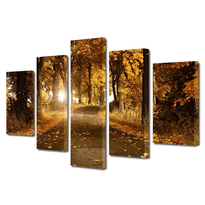 Set Tablouri Multicanvas 5 Piese Peisaje Drum de toamna, 70 x 125 cm