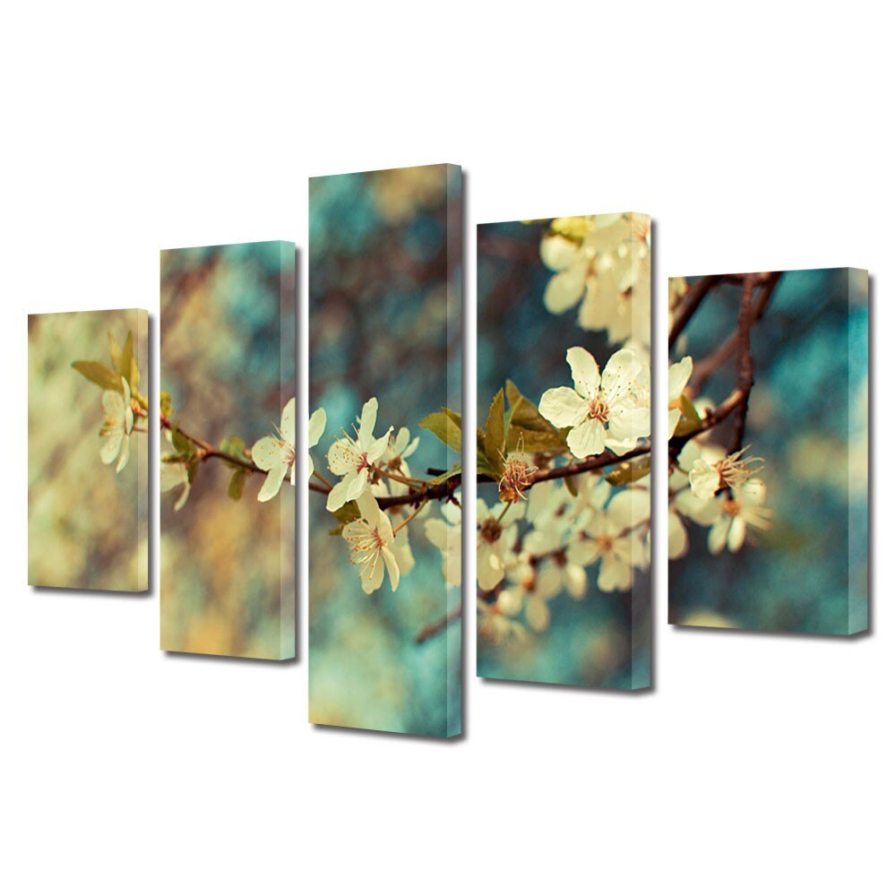 Set Tablouri Multicanvas 5 Piese Peisaje Copac inflorit, 70 x 125 cm