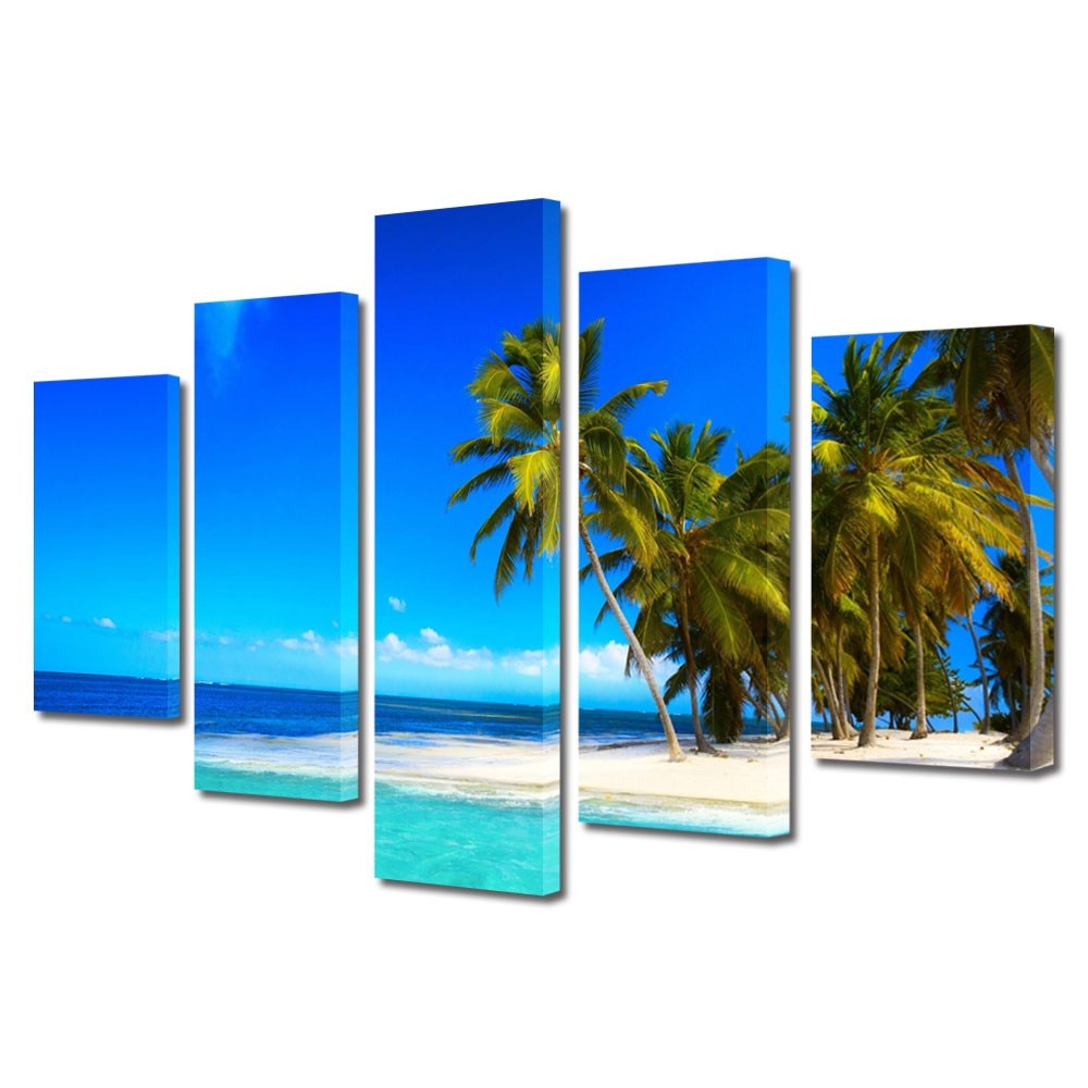 Tablou Multicanvas 5 Piese Peisaje La plaja, 80 x 150 cm