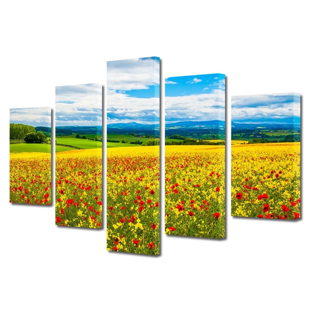 Set Tablouri Multicanvas 5 Piese Peisaje De la pamant la cer, 70 x 125 cm