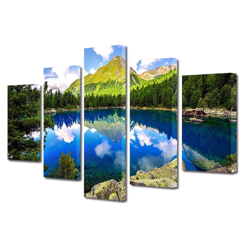 Set Tablouri Multicanvas 5 Piese Peisaje Peisaj montan, 70 x 125 cm