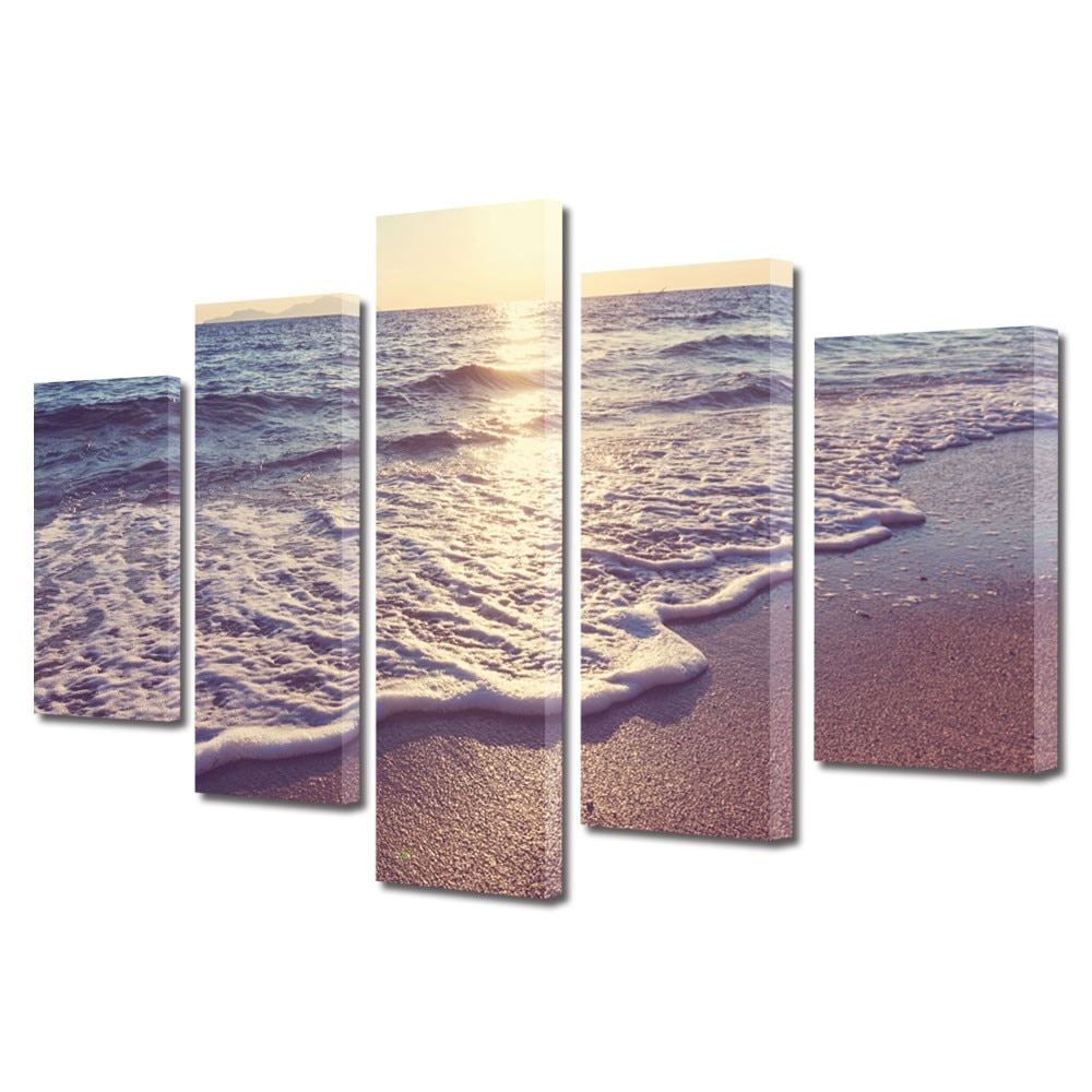 Tablou Multicanvas 5 Piese Peisaje Dimineata pe plaja, 45 x 70 cm