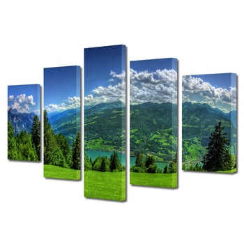 Set Tablouri Multicanvas 5 Piese Peisaje Campie de munte, 70 x 125 cm Set Tablouri Multicanvas 5 Piese Peisaje Campie de munte, 70 x 125 cm