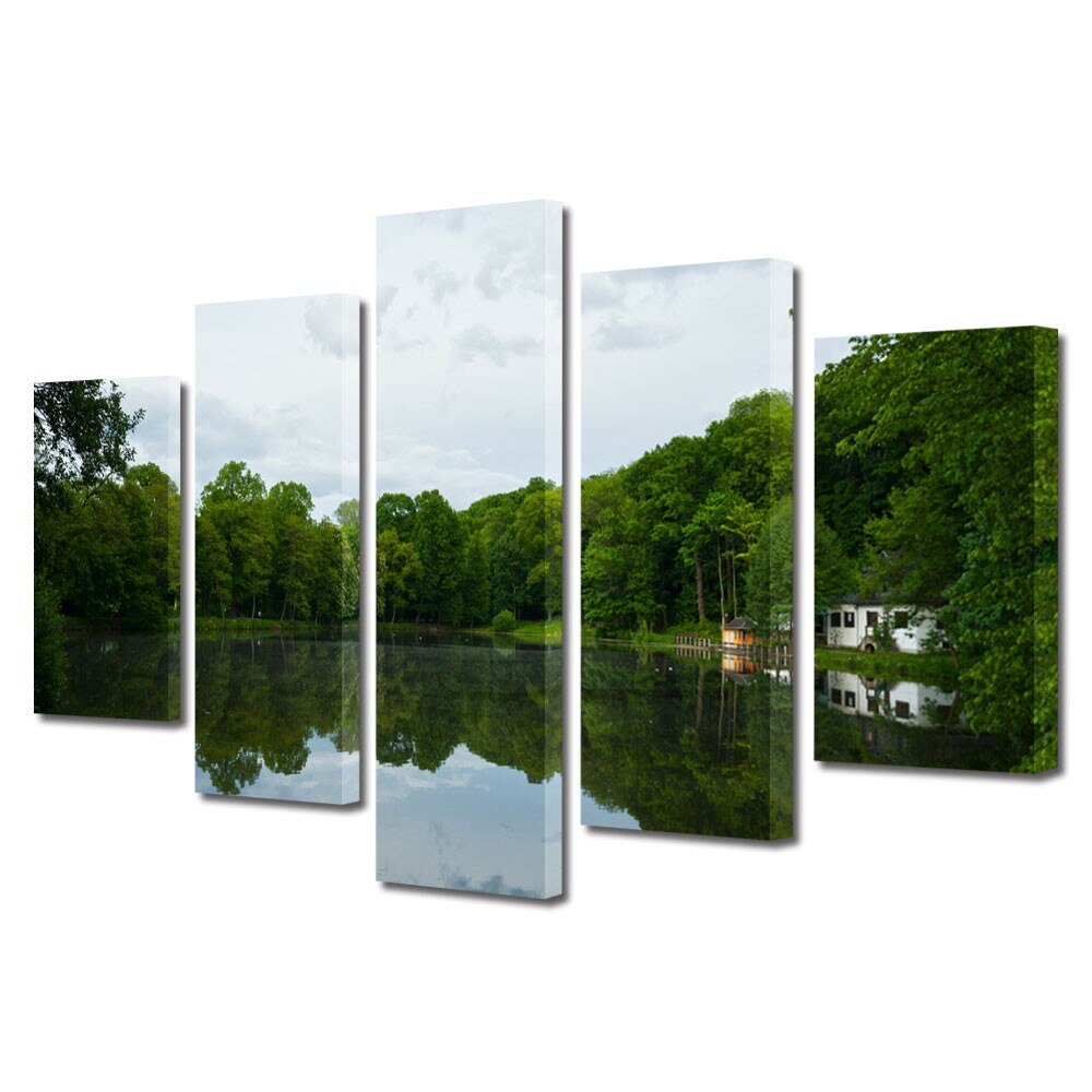 Set Tablouri Multicanvas 5 Piese Peisaje Liniste pe lac, 70 x 125 cm