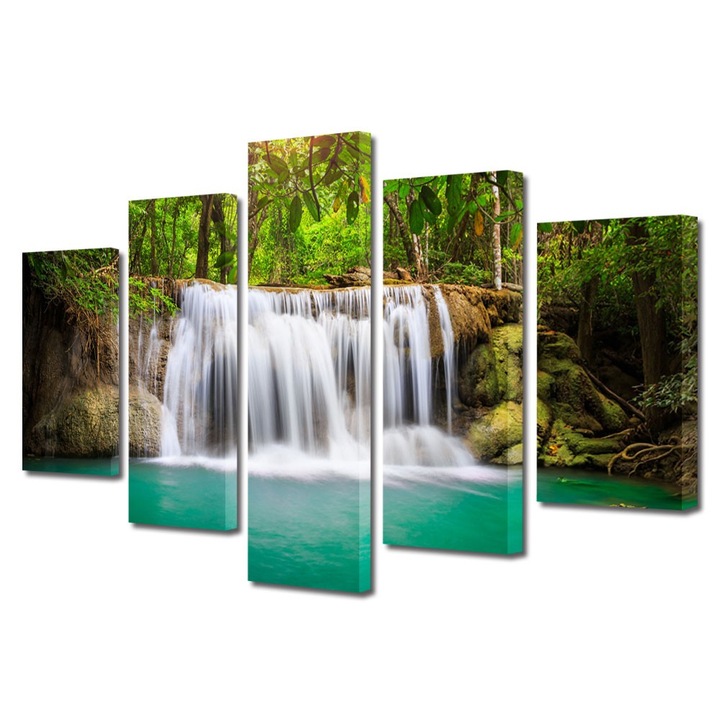 Set Tablouri Multicanvas 5 Piese Peisaje Cascada mica, 70 x 125 cm