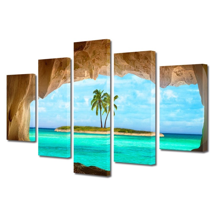 Set Tablouri Multicanvas 5 Piese Peisaje Insulita, 70 x 125 cm