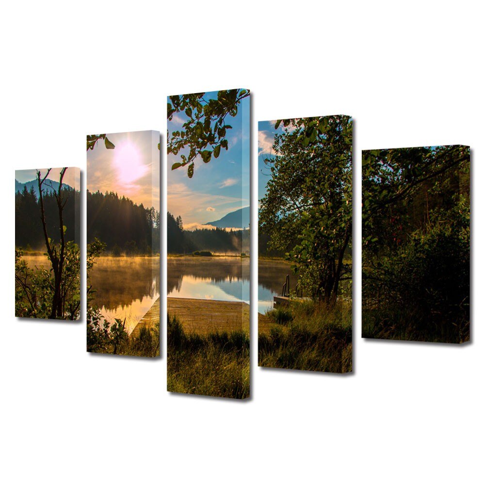 Set Tablouri Multicanvas 5 Piese Peisaje Linie de brazi, 70 x 125 cm