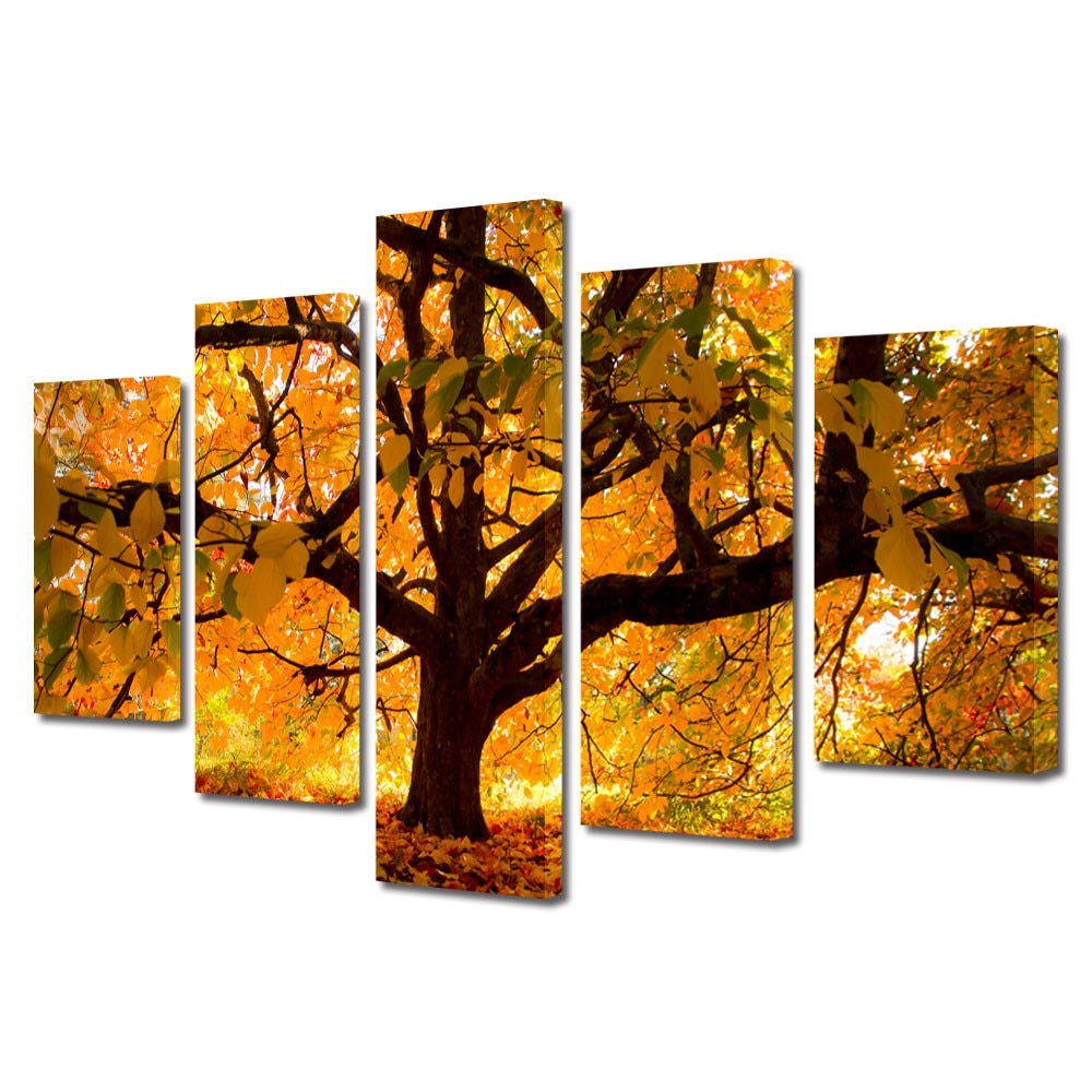 Tablou Multicanvas 5 Piese Peisaje Copac vesnic, 45 x 70 cm