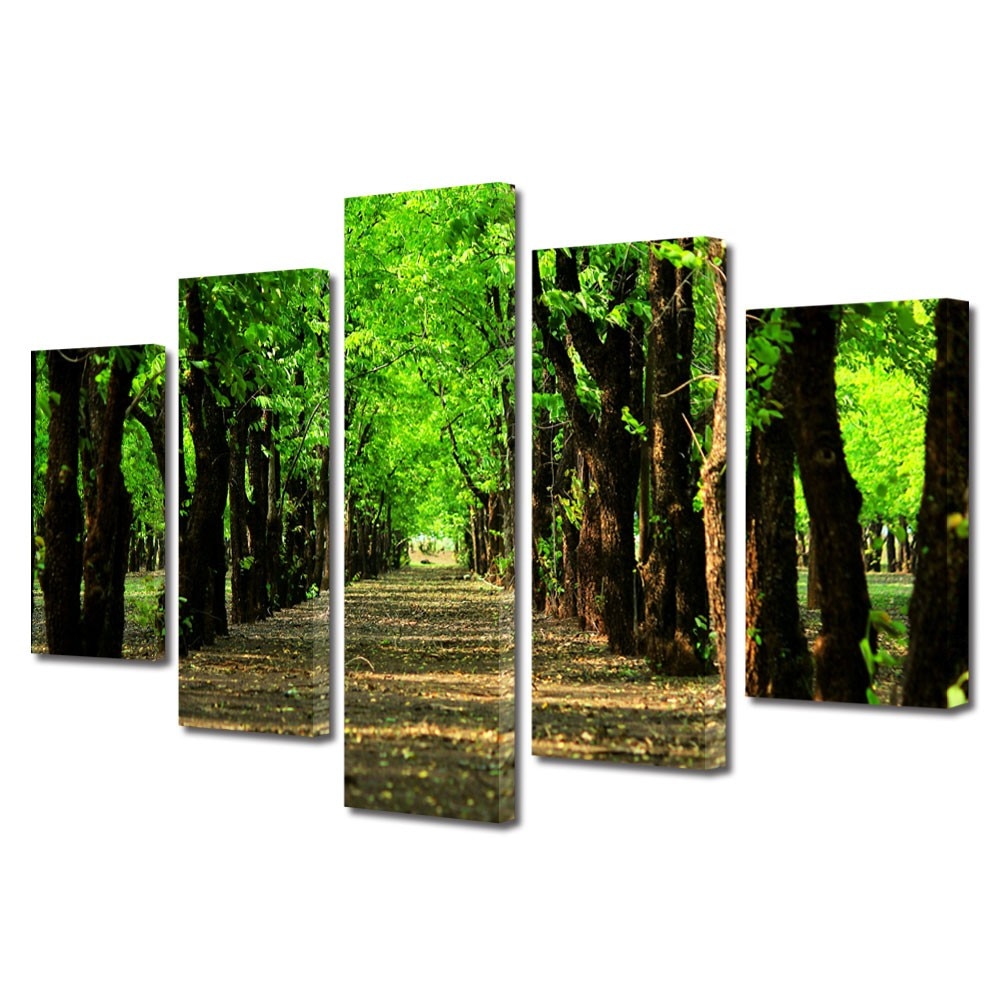 Tablou Multicanvas 5 Piese Peisaje Poteca in parc, 110 x 200 cm