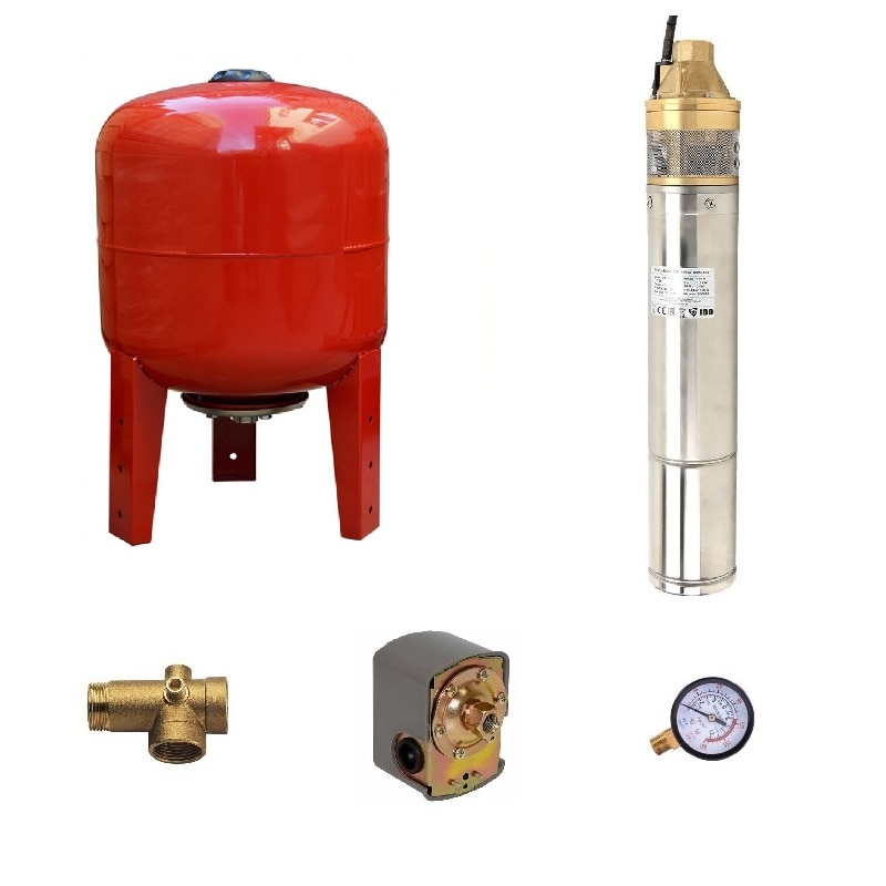 Sistem hidrofor, H107M, cu pompa 4SKm 150, 1.1kW, Vas expansiune 36 Litri, Presostat, Racord 5 cai, Manometru