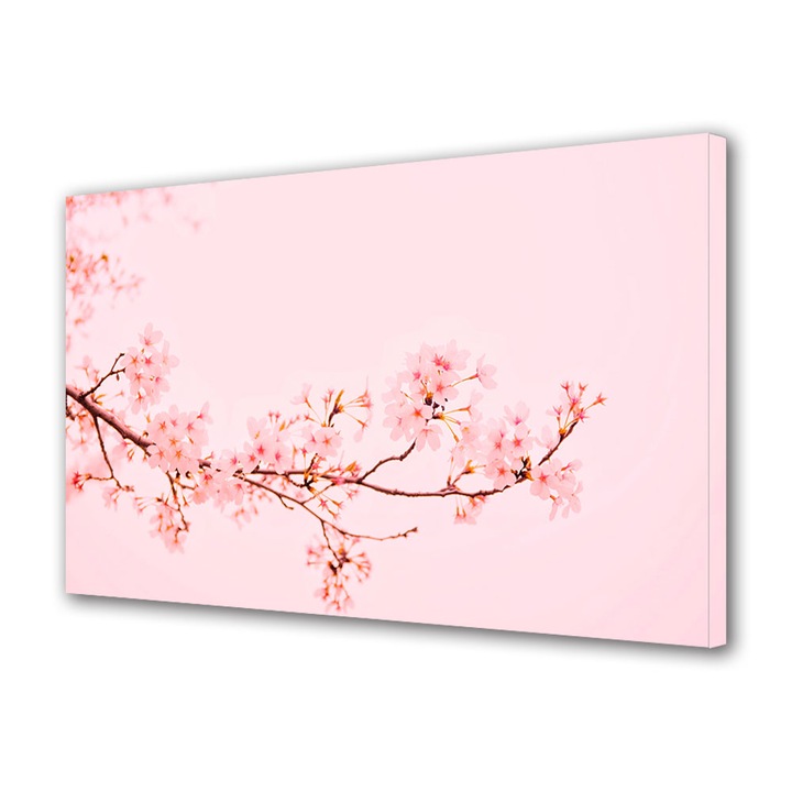 Tablou Canvas Fosforescent, Luminos in Intuneric, Premium, Art Star, Ramura cu flori de cires roz, Flori, Panza pe cadru de lemn, Decoratiuni Moderne pentru Casa, 20 x 30 cm