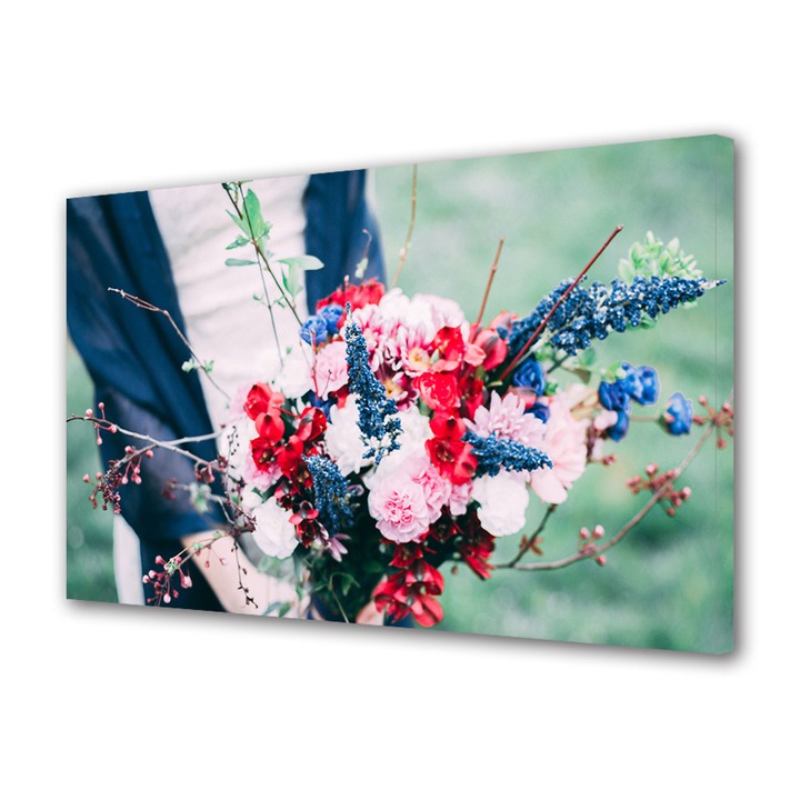 Tablou Canvas Led cu Intrerupator, Luminos in Intuneric, Premium, Art Star, Aranjament de primavara, Flori, Panza pe cadru de lemn, Decoratiuni Moderne pentru Casa, 30 x 45 cm