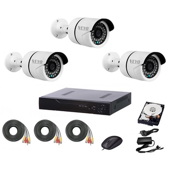 Set de supraveghere complet 3 camere 1080P, IR 30 m, cabluri mufate Set de supraveghere complet 3 camere 1080P, IR 30 m, cabluri mufate