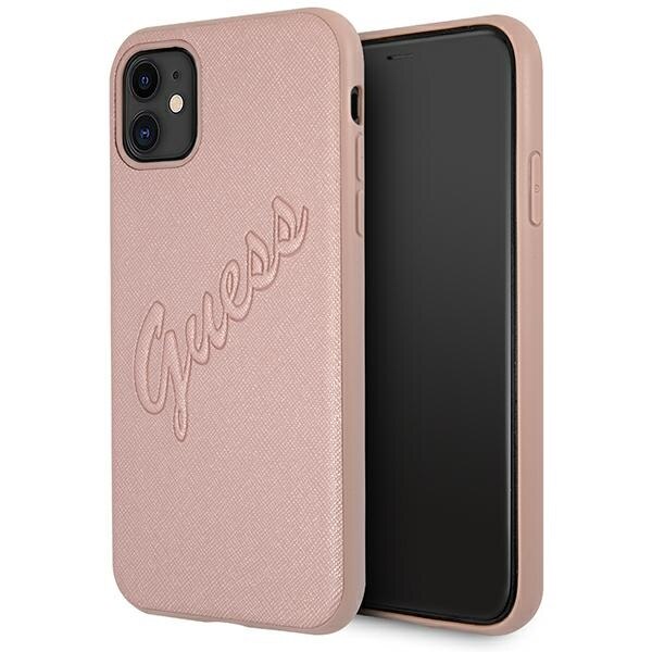 Husa pentru iPhone 11 Guess Saffiano Vintage Script rose gold