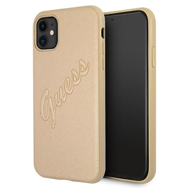 Husa pentru iPhone 11 Guess Saffiano Vintage Script gold