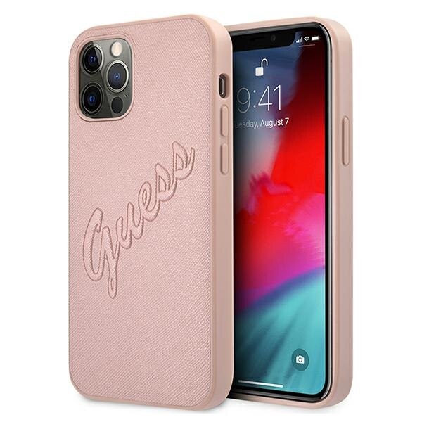 Husa pentru iPhone 12 Pro Max Guess Saffiano Vintage Script rose gold