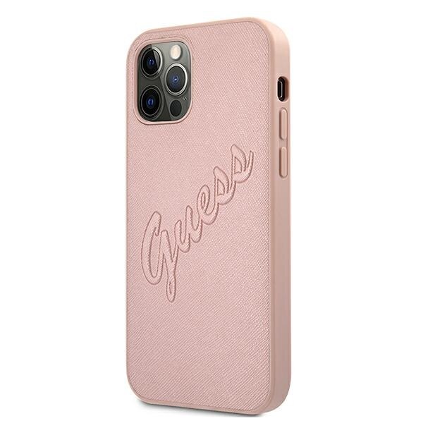 Husa pentru iPhone 12 / iPhone 12 Pro Guess Saffiano Vintage Script rose gold