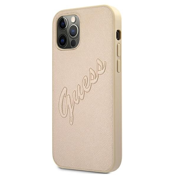 Husa pentru iPhone 12 Pro Max Guess Saffiano Vintage Script gold