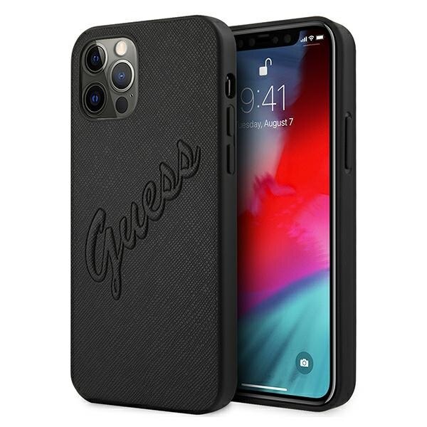 Husa pentru iPhone 12 / iPhone 12 Pro Guess Saffiano Vintage Script black